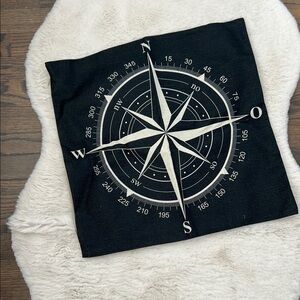 Black Compass Design Pillow Cover, Linen